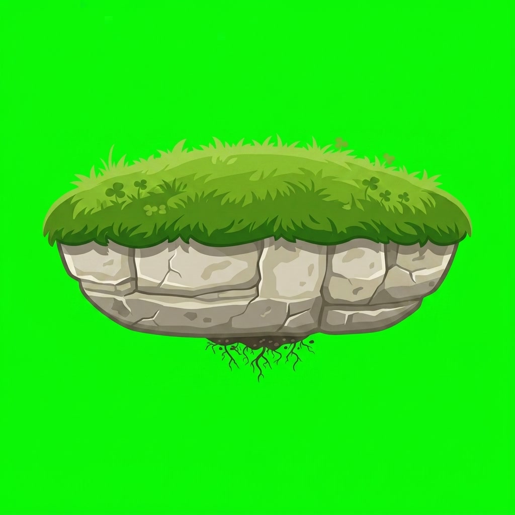 Floating Grass Island Platform Green Background