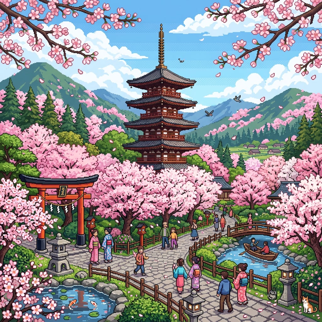 Pixel Art Japanese Sakura Bloom