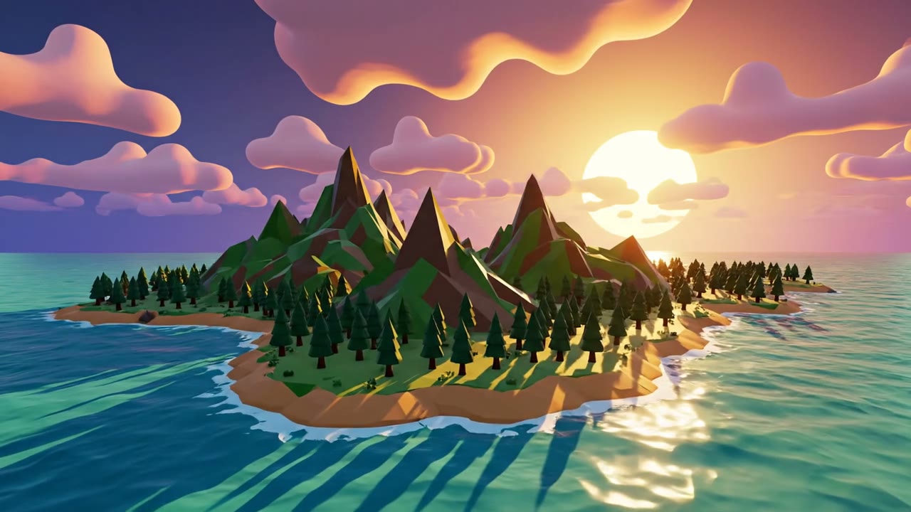 Low Poly Island Sunrise Flyover