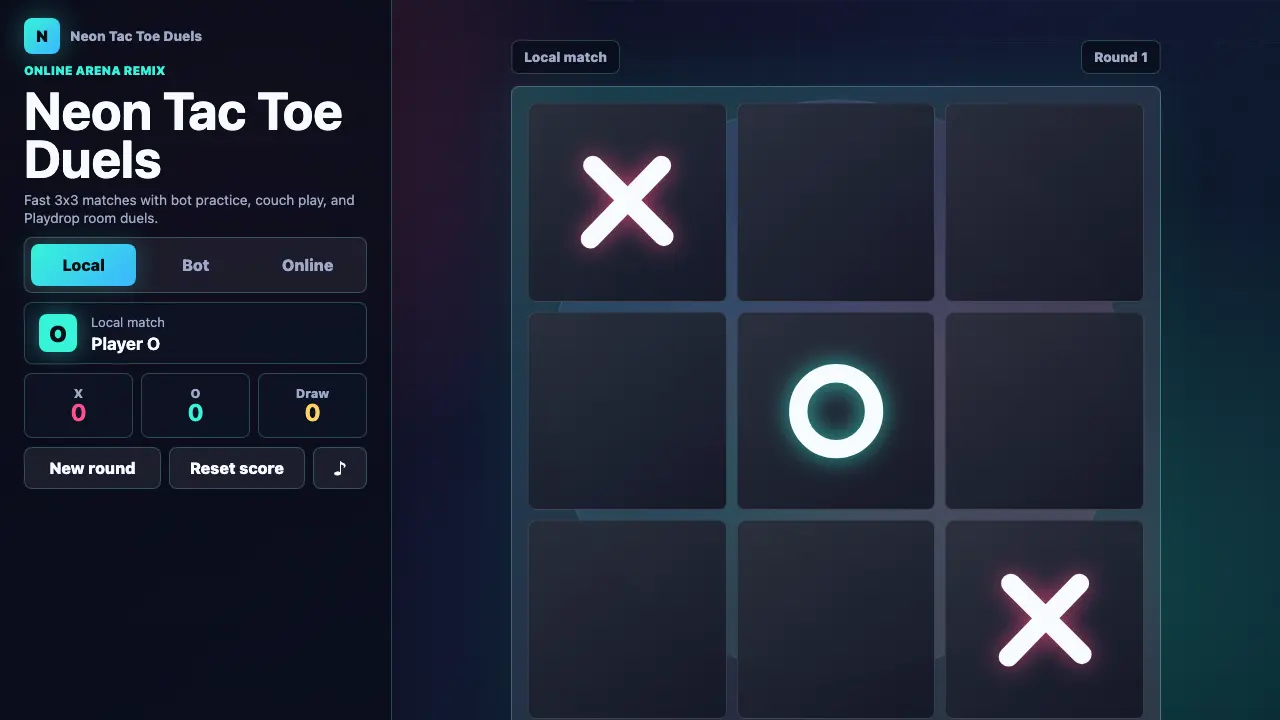 Neon Tac Toe Duels gameplay